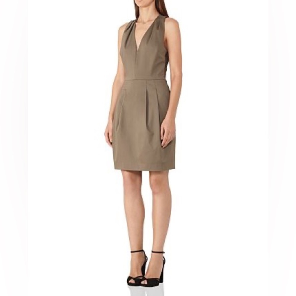 REISS Rakele Front Pleat Khaki Dress